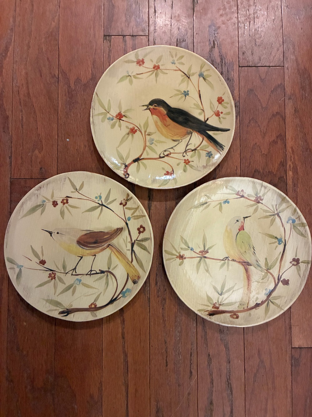 Set of 3 Vintage Pier 1 Imports Song Birds Salad Plates Hand Painted Italy